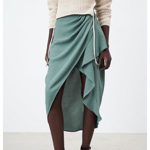 Zara Draped Green Skirt S NWT